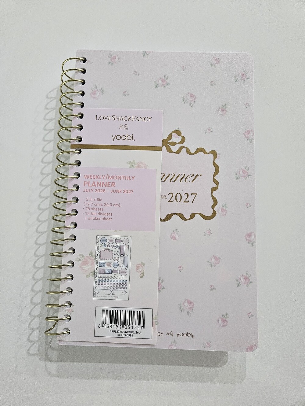 LoveShackFancy Pink Floral Planner with Gold Coil